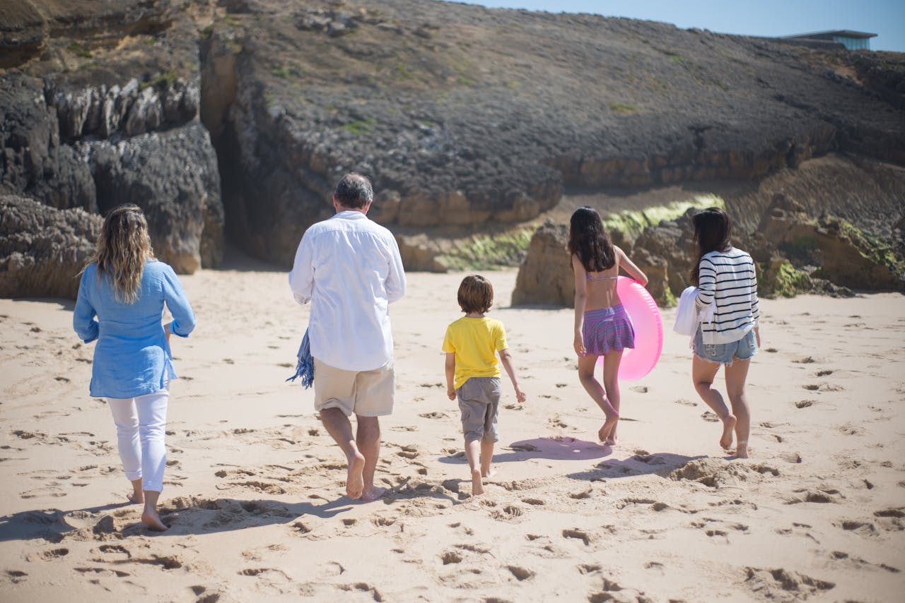 services-04 Family walking together on a sunny Portuguese beach. Perfect for vacations.